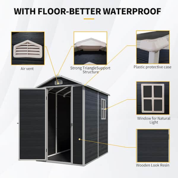 Unbranded - Outdoor 4 ft. W x 6 ft. D Resin Storage Shed with Floor, Window and Lockable Door Black (24 sq. ft. )