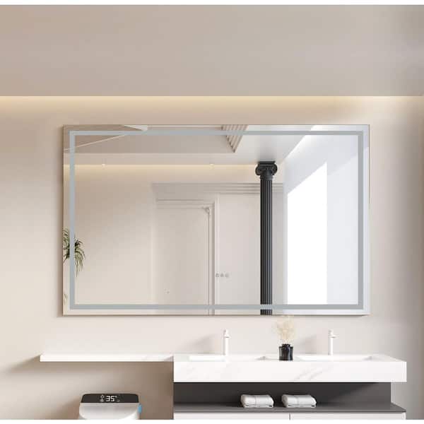 84 in. W x 48 in. H Rectangular Aluminum Framed Backlit and Front Light LED Wall Bathroom Vanity Mirror in Brushed Gold