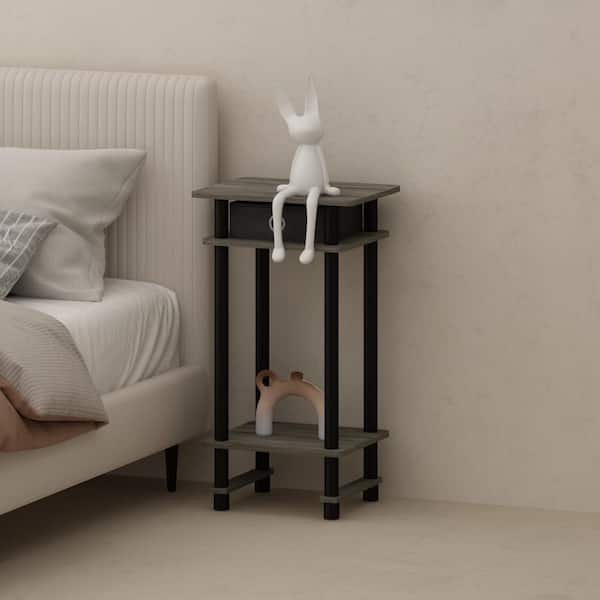 Furinno Turn-N-Tube French Oak/Black/Black 1 Drawer 15.55in W Nightstands