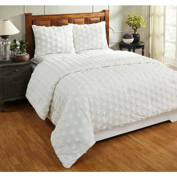 Better Trends Athenia Comforter 3-Piece Ivory King 100% Cotton Tufted Chenille Polka Dot Design Comforter Set