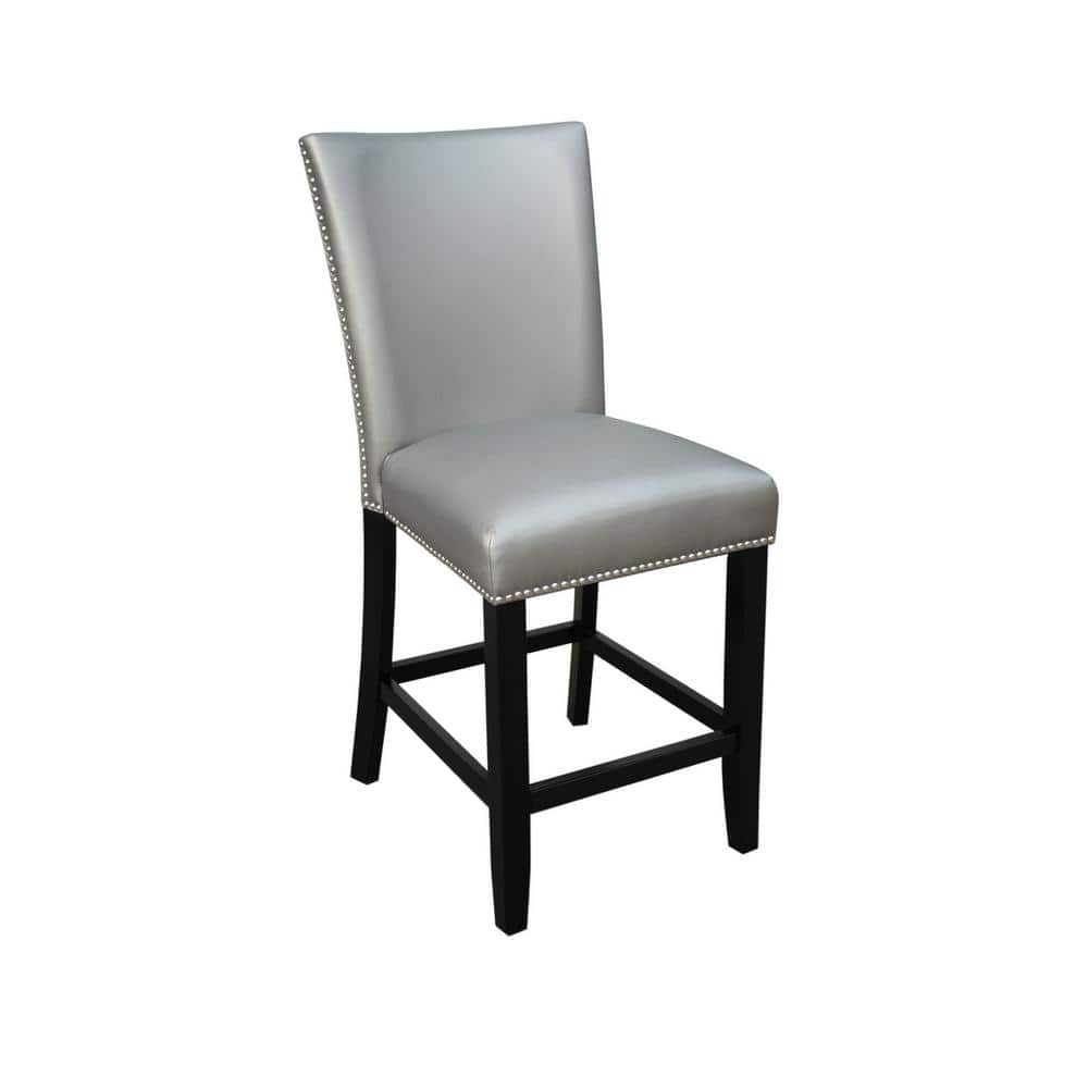 Camila Silver Faux Leather Upholstered Counter Chairs with Wood Frame - Set of 2