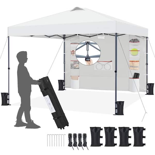 10 ft. x 10 ft. Pop-up Canopy Instant Canopy Tent W/ 1-Push-To-Lock Setup Mechanism and Sidewall and 9 Storage Pockets