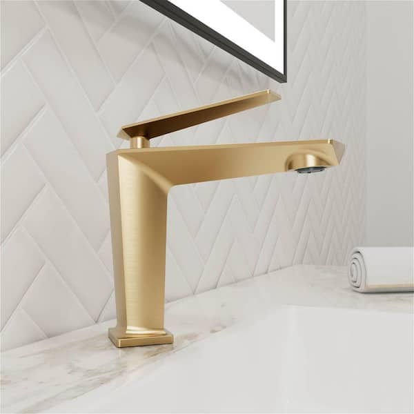 GIVING TREE Single Handle Single Hole Bathroom Faucet with Hot and Cold Water Supply in Brush Gold