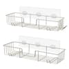 Wall Mount Adhesive Stainless Steel Corner Shower Caddy Shelf Basket Rack  with Hooks in Black (2-Pack)