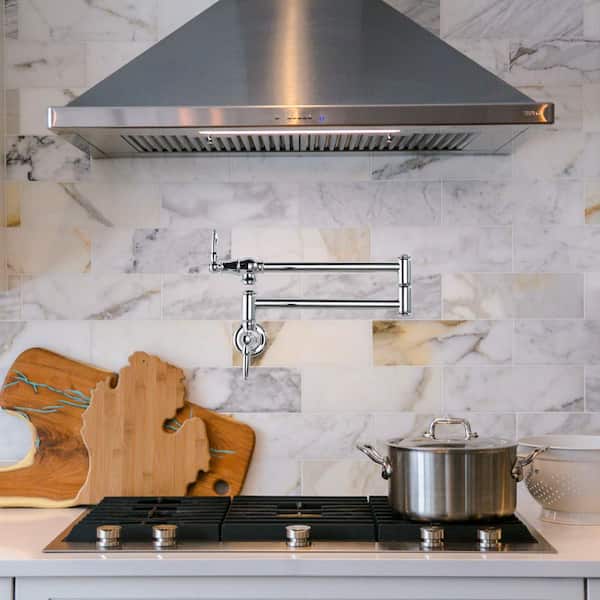 Wall Mounted Pot Filler with 2-Handle in Polished Chrome