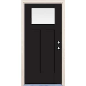 36 in. x 80 in. Left Hand 1-Lite Onyx Painted Fiberglass Prehung Front Door with 6-9/16 in. Frame and Nickel Hinges