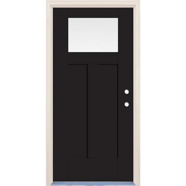 Builders Choice 36 in. x 80 in. Left Hand 1-Lite Onyx Painted Fiberglass Prehung Front Door with 6-9/16 in. Frame and Nickel Hinges