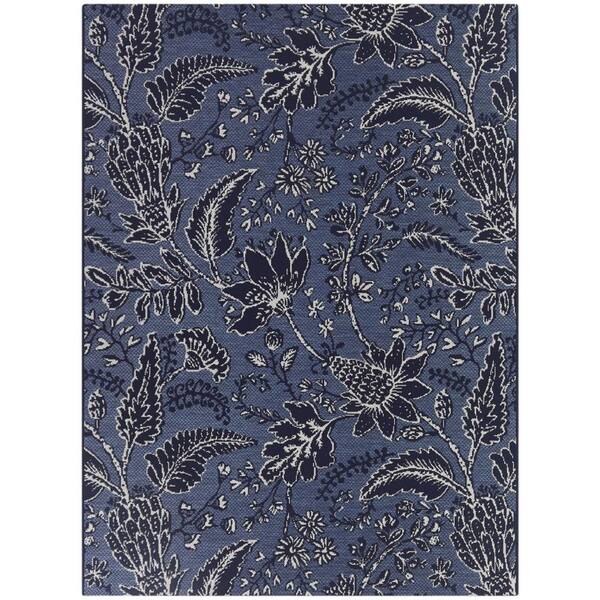 BALTA Rosemont Blue 5 ft. x 7 ft.  Floral Indoor/Outdoor Area Rug