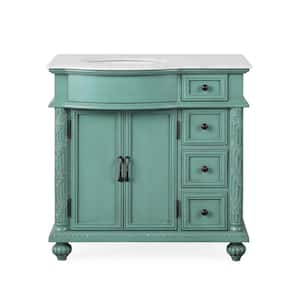 36 in. W x 22 in. D x 36 in. H Freestanding Bath Vanity in Vintage Green with Carrara White Marble Top