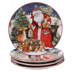 11 in. Magic of Christmas Santa Multicolored Earthenware Dinner Plate (Set of 4)