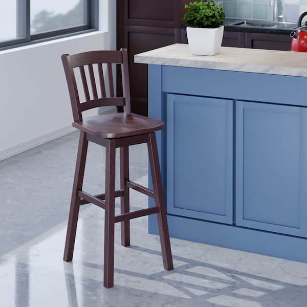 Fina 30 in. Walnut Slat Back Wood Bar Stool