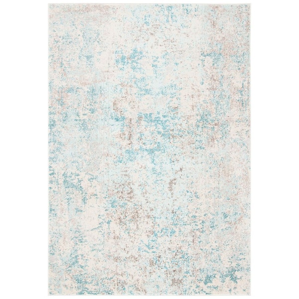 SAFAVIEH Madison Ivory/Teal Doormat 3 ft. x 5 ft. Geometric Abstract Area Rug
