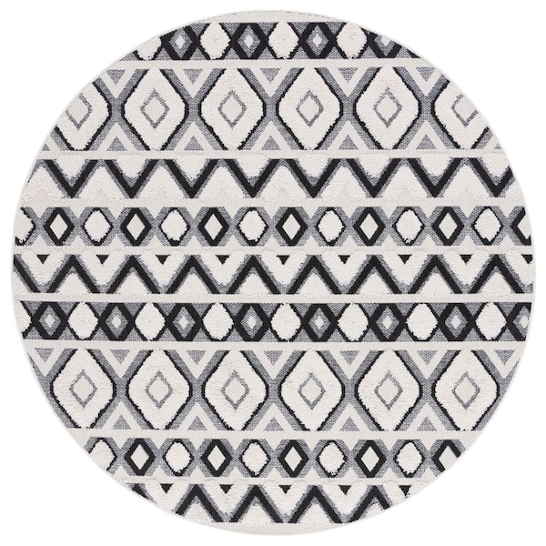 Cottage Ivory/Black 7 ft. x 7 ft. Diamond High-Low Indoor/Outdoor Round Area Rug