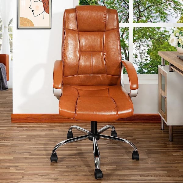 MAYKOOSH Faux Leather Adjustable Height Rolling Wheels High Back Executive  Premium Office Chair in Caramel 42054MK - The Home Depot