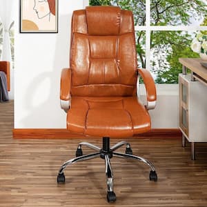 Premium Faux Leather High-Back Ergonomic Executive Office Chairs with Armrests and Lumbar Support in Caramel