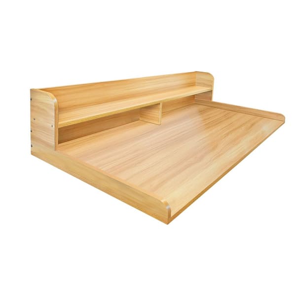 Solid Wood Surface Countertop in Oak, Laundry Countertop with Storage, Washer and Dryer Countertop with 2-Tier Shelf
