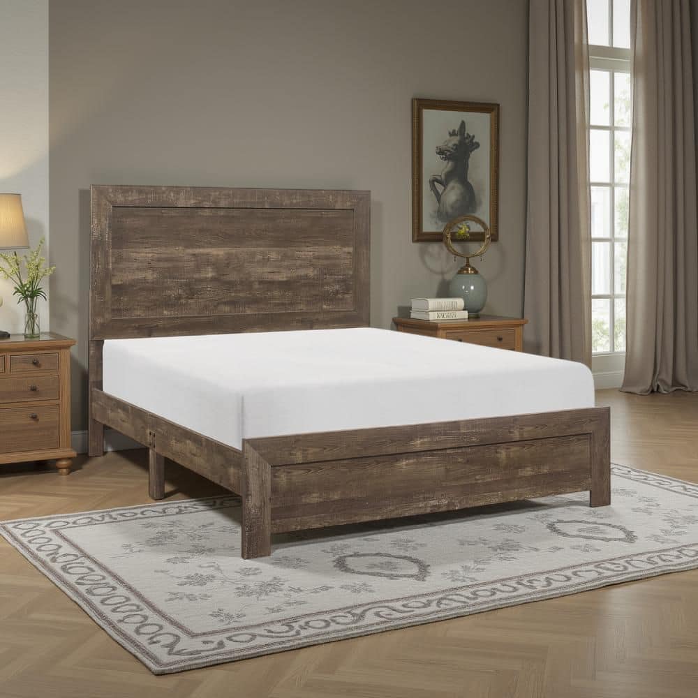 Rustic Brown Wood Frame Full Size Panel Bed with Block Legs Support price history on PriceWatchPro