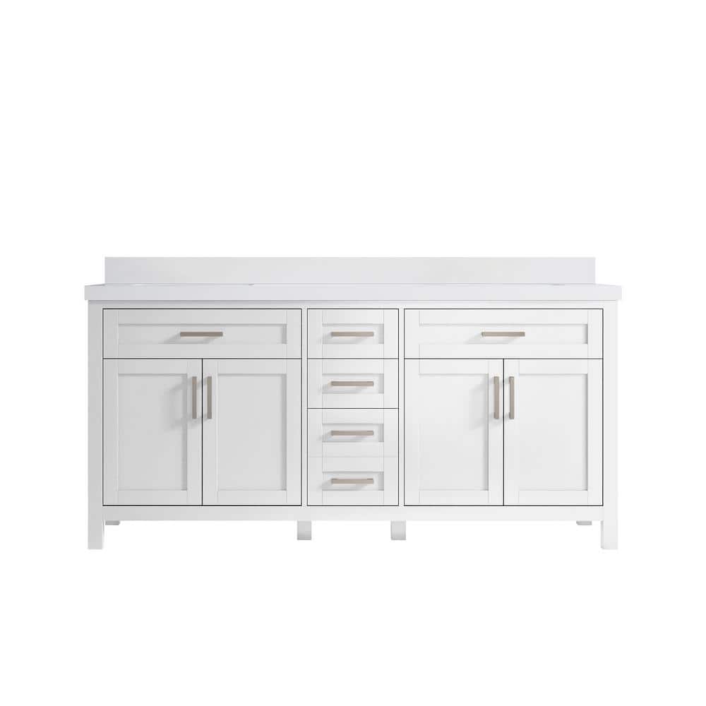 White Solid Wood Double Sink Freestanding Bathroom Vanity with Quartz Top