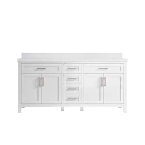 Cambridge 72 in. W x 22 in. D x 36 in. H Double Sink Bath Vanity in White with 2 in. White Quartz Top