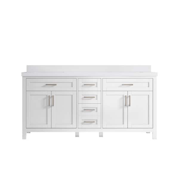Willow Collections Cambridge 72 in. W x 22 in. D x 36 in. H Double Sink Bath Vanity in White with 2 in. White Quartz Top