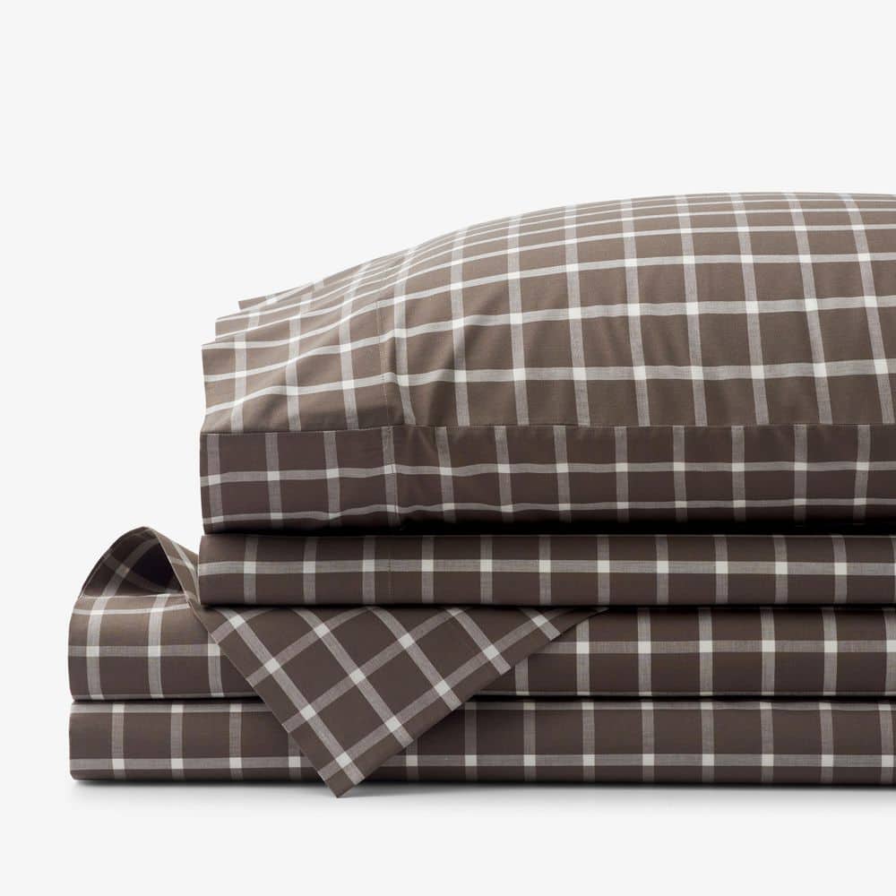 Company Cotton Yarn-Dyed 3-Piece Windowpane Brown Cotton Percale Twin Sheet Set price history on PriceWatchPro