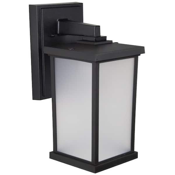 Artisan Large Square 14.40 in. Black Composite Outdoor Hardwired Lantern Sconce with Frosted Diffuser 4000K LED