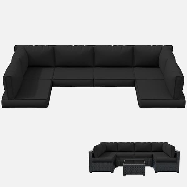 WNP 26 in. x 26 in. x 4 in. (14-Piece) Deep Seating Outdoor Lounge Chair Sectional Cushion Black