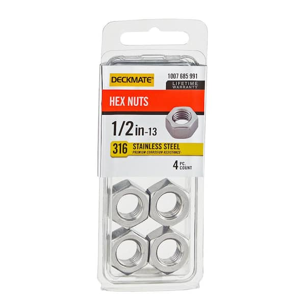 DECKMATE Marine Grade Stainless Steel 1/2-13 Hex Nut (4 Pieces) 867380 -  The Home Depot