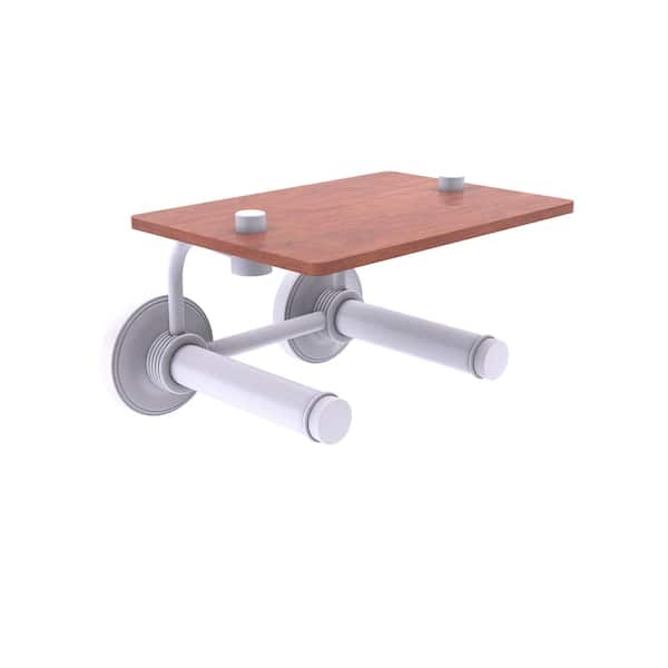 Allied Brass Prestige Regal Collection Wall Mounted Toilet Paper Holder in Matte White with Wood Shelf