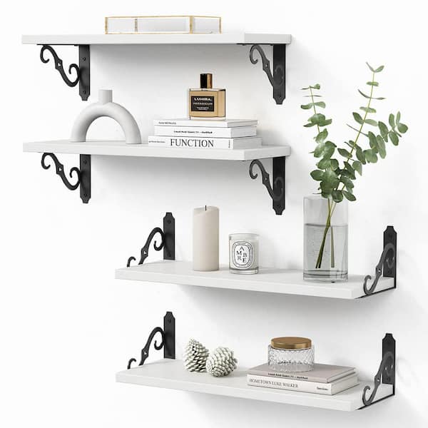 Unbranded 17 in. W x 6 in. D White Wood Decorative Wall Shelf Set of 4