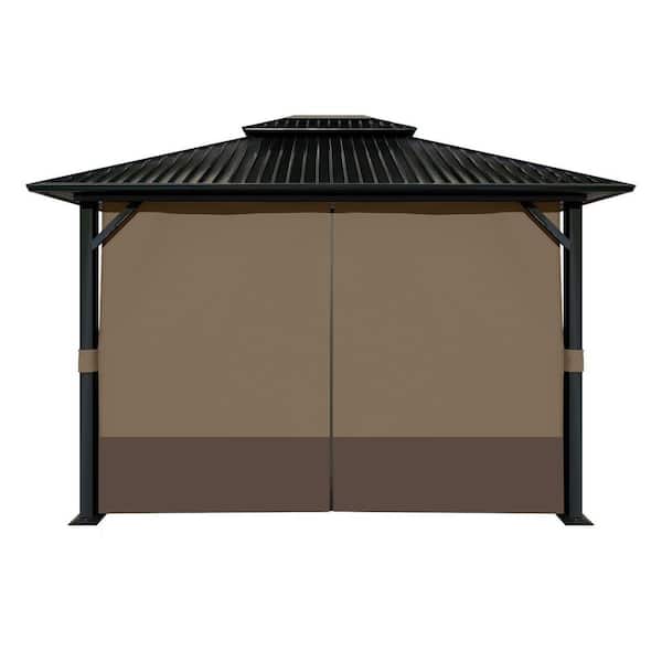 Aoodor 10 ft. x 12 ft. Gazebo Universal Replacement 4-Panel Privacy Curtain Sidewalls Brown and Coffee