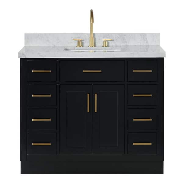 Hepburn 42 in. Single Sink Freestanding Bathroom Vanity in Black with Carrara White Marble Top