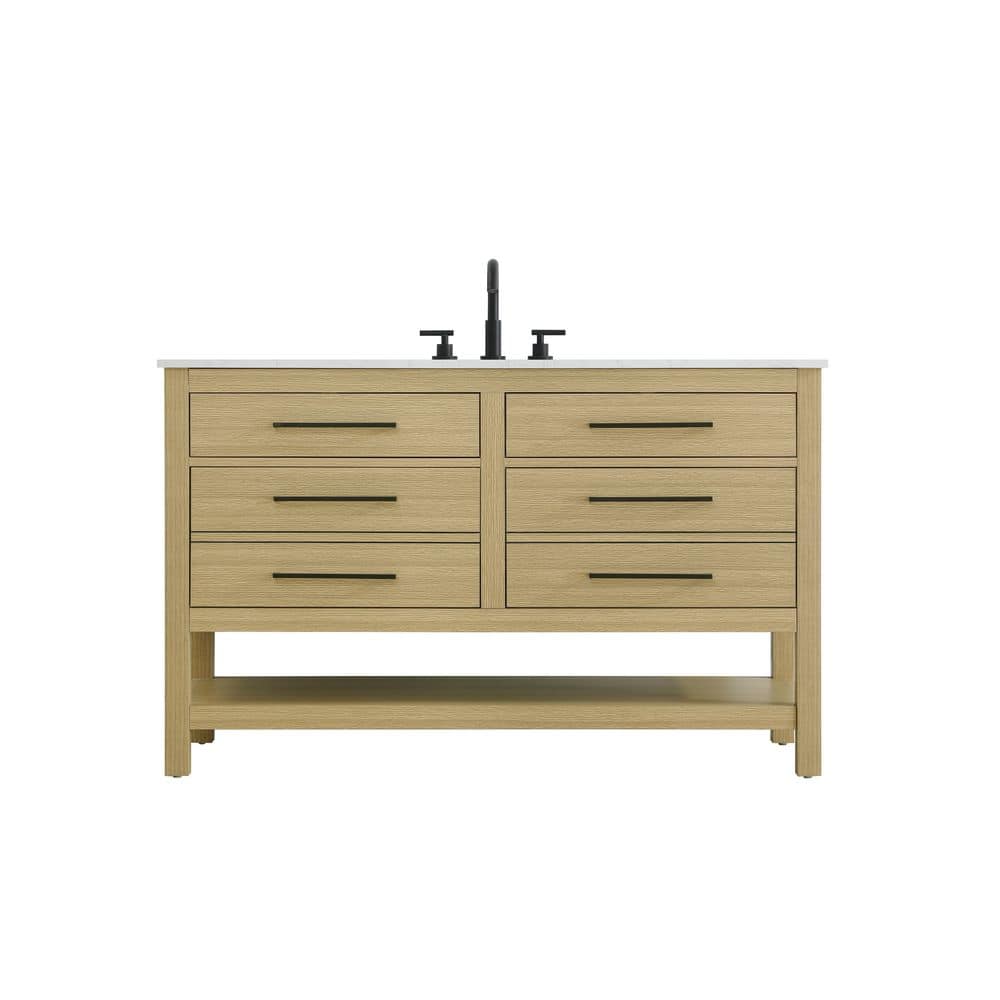 54 in. Single Sink Honey Brown Bath Vanity with White Engineered Marble Top price history on PriceWatchPro