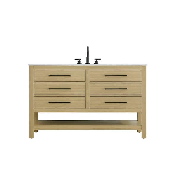 54 in. Single Sink Honey Brown Bath Vanity with White Engineered Marble Top