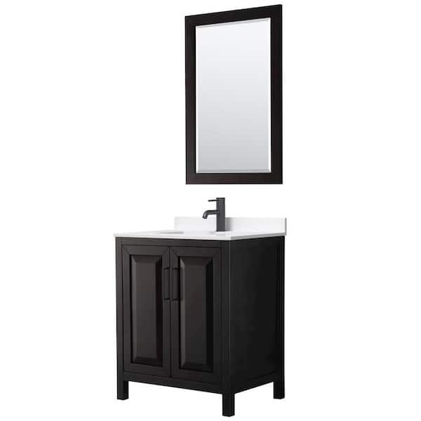 Wyndham Collection Daria 30 in. W x 22 in. D x 35.75 in. H Single Bath Vanity in Dark Espresso with White Quartz Top and 24 in. Mirror