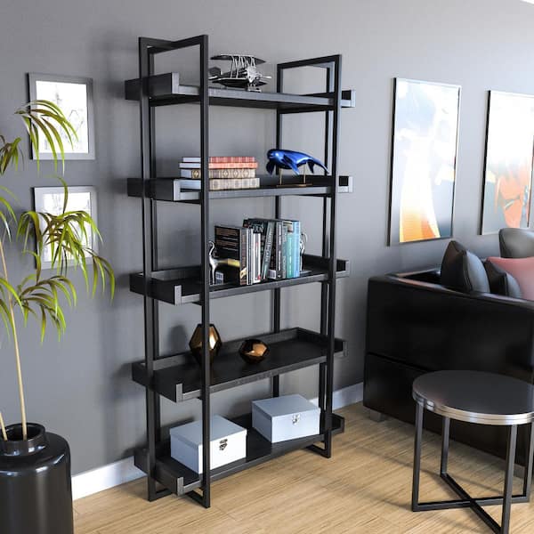 Kimbra 40.5 in. W x 72 in. H x 15.38 in. D Black 5-Tier Ladder Shelf