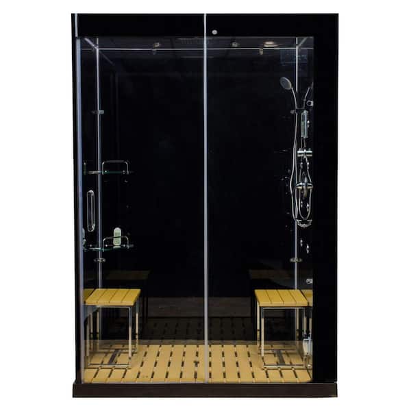 Steam Planet Venus 59 in. x 32 in. X 86 in. Steam Shower Kit in Black with Sliding Door, Right Side Controls and Center Drain
