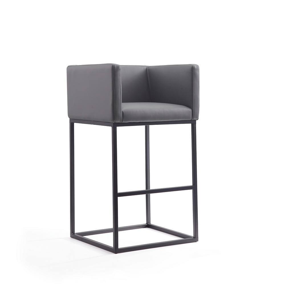 Embassy Geometric Black Steel and Grey Faux Leather Barstool Set