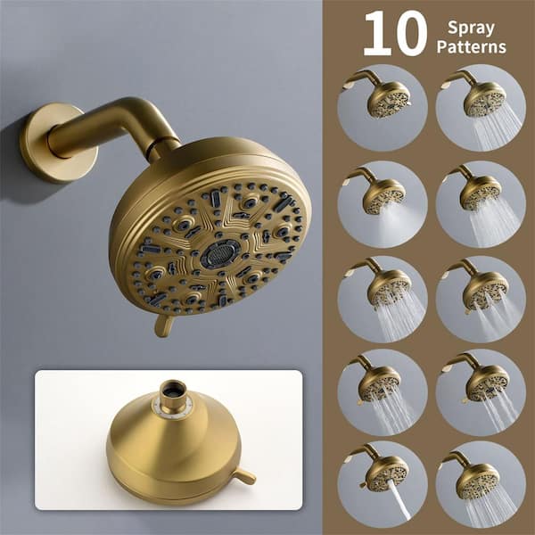 Round Three-Handle Two-Function Bathroom Shower Set - Gold Brushed