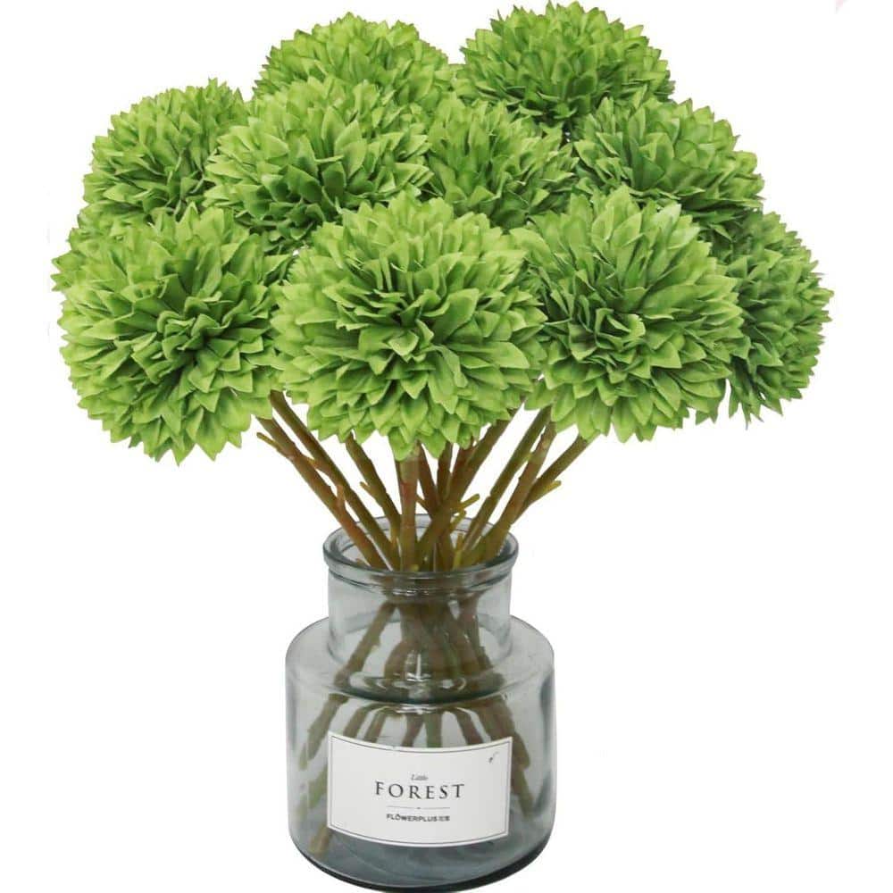 12 Pieces 11 in. Grass Green Artificial Faux Ball Chrysanthemum