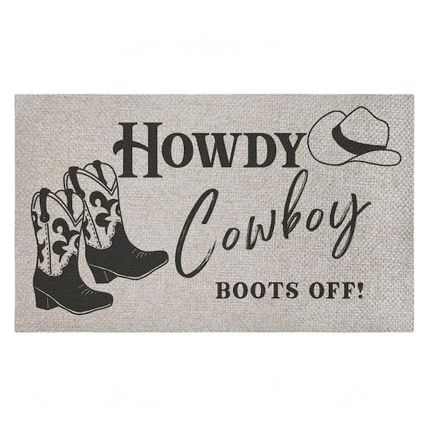 Cowboy Boots Off Entry Black 18 in. x 30 in. Polyester Non-Slip Outdoor Door Mat