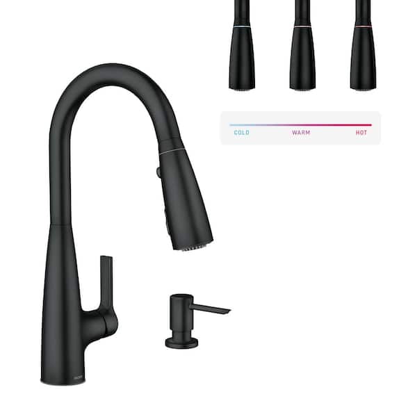 MOEN Haelyn Single-Handle Pull-Down Sprayer Kitchen Faucet with ColorCue Temperature Indicator in Matte Black