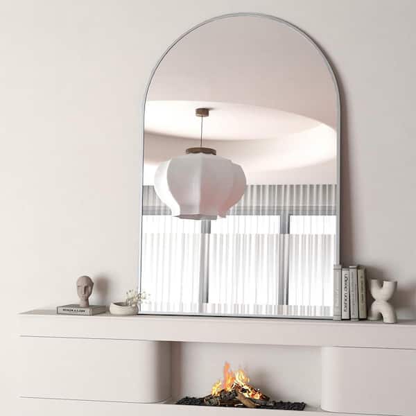 Silver 24 in W x 32 in. H Modern Arch Aluminum Framed Mirror Wall Mirror Wall Decor Mirror