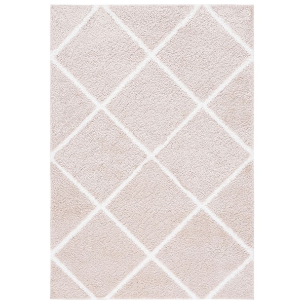 Tahoe Shag 5 ft. x 7 ft. Beige/White Diamond Abstract Area Rug