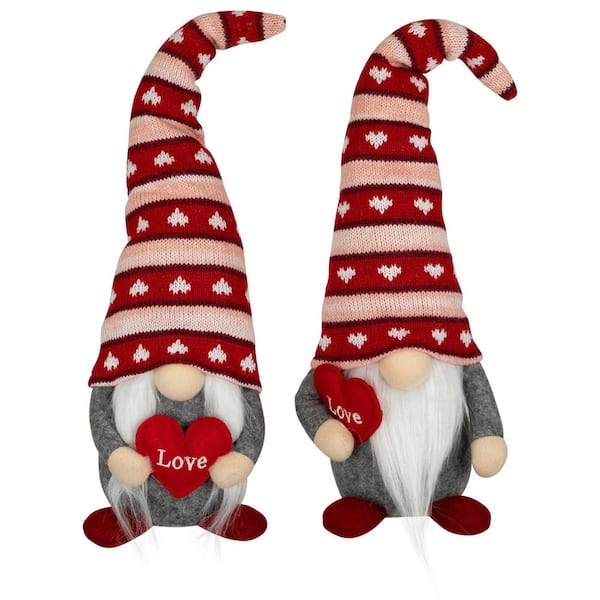 Northlight Resin Red Girl and Boy "Love" Heart Valentine's Day Gnomes - 15"x 4.25" - Set of 2
