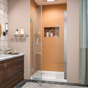 40 in. W x 72 in. H Pivot Semi Frameless Shower Door/Enclosure in Stainless-Steel with Clear Glass