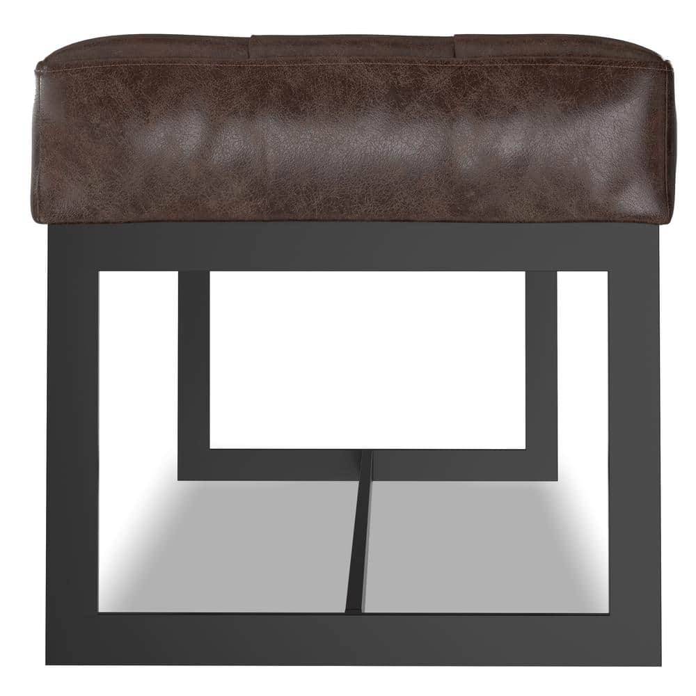 Penelope 56" Brown Faux Leather Metal Frame Ottoman Bench