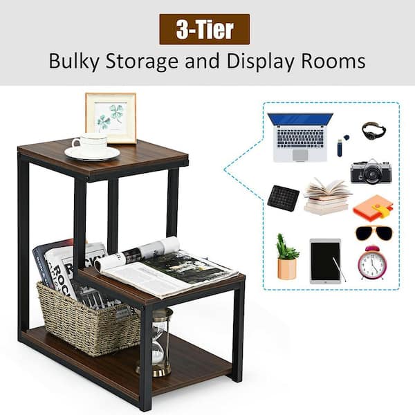 Costway 0-Drawer Brown Nightstand 23.5 in. x 14 in. x 24 in.