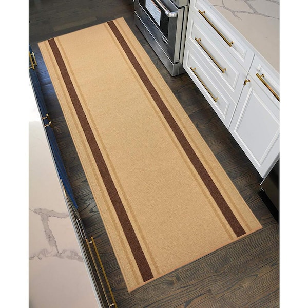 Chain Border Design Cut to Size Beige Color 31 .5 Width x Your Choice Length Custom Size Slip Resistant Runner Rug