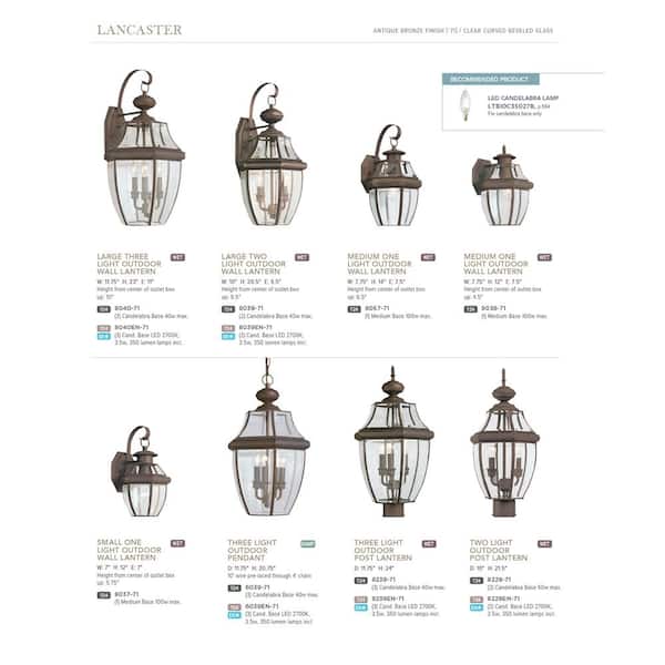Lancaster 3-Light Antique Bronze Outdoor 23 in. Wall Lantern Sconce with Dimmable Candelabra LED Bulb